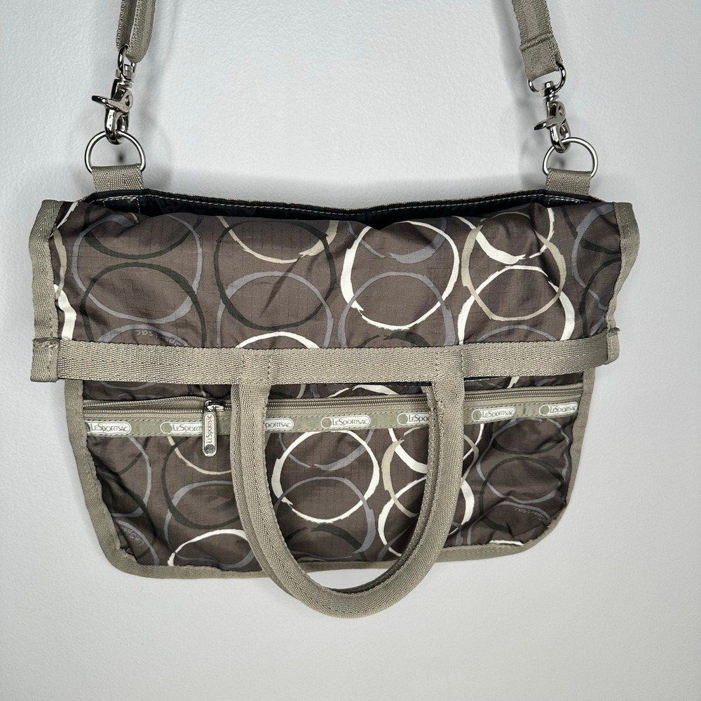 Le Sportsac Foldover Tote Crossbody Circles Large Bag Neutral